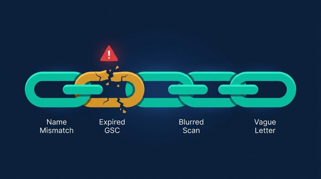 common reasons DHA license application gets delayed name mismatch expired Good Standing Certificate DataFlow rejection