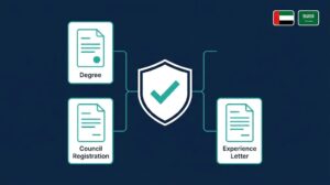 What is DataFlow verification — primary source verification shield diagram for GCC healthcare licensing